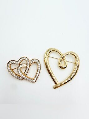 Vintage Brooch Bundle Roman Heart Rhinestone & Gold Tone Pin Set